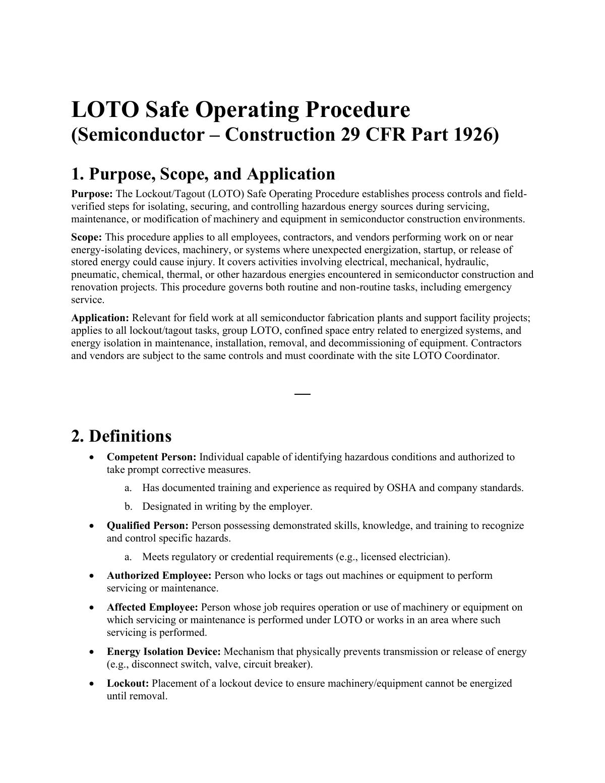 Sample LOTO Safety Procedure Preview